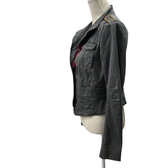 Free People Military Band Jacket Gray Cropped Blazer Epaulettes & Brass‎ Buttons - Picture 4 of 12